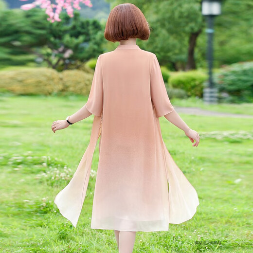 皮尔卡丹胖妈妈夏装旗袍连衣裙子夏季雪纺裙子大码2025新款中年女夏款气质 6628藕色 3XL 建议125-140斤