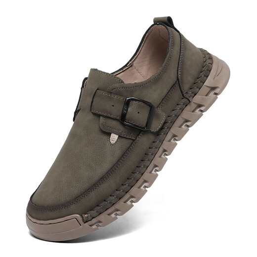 Doudou Men's Shoes 2025 Summer Nuevos zapatos de cuero de cuero de cuero genuino para hombres Huecos Huecos transpirables delgados zapatos de trabajo al aire libre Caki [Cuero de microfibra A679] 40