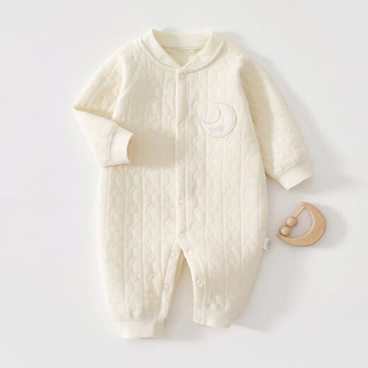 JOYNCLEON baby jumpsuit pure cotton spring and autumn newborn clothes for men and women, quilted warm folio clothes, medium-open star-yue milk white, 59cm, 1-3 months, weight 3.5-6.9kg