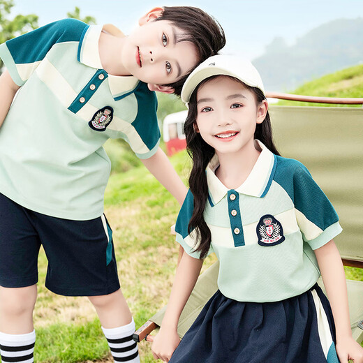 Mishide (Mishide) Mishergarten Summer Summer British School Uniforme Escuela Primaria Conjunto de uniforme de manga corta de verano Graduación de estilo británico VERDE 6625T CAMILIZACIÓN + PIEDORES D01 160cm todo tamaño