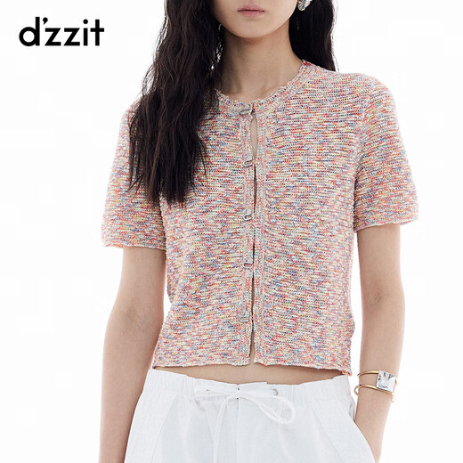 DZZIT地素短袖针织衫2025夏季新款多巴胺正肩开衫上衣女3J2E52219 彩色 S