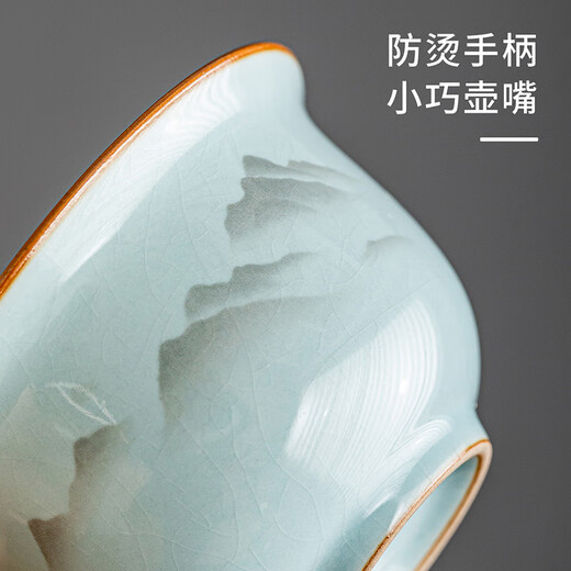 Porcelain brand tea set, official kiln ink and wash Guanshan tea set, complete set of high-end ceramic Kung Fu tea set, open piece can be used to grow teapot and bowl, ink and wash Guanshan lifting beam teapot and bowl, 8 cups, 13 pieces + tea tray