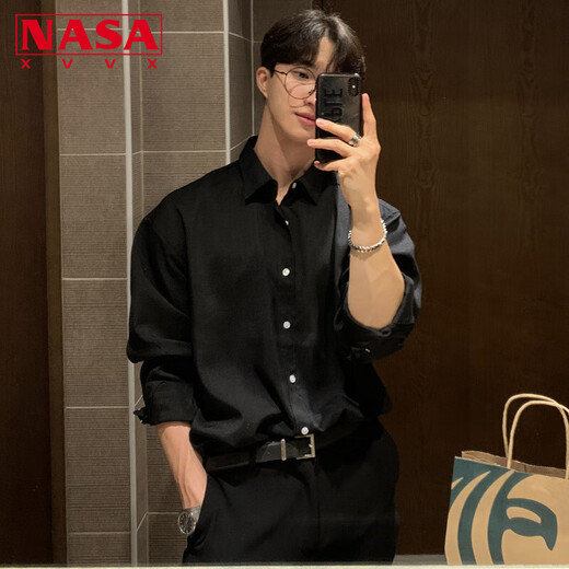 NASA XVVX潮牌韩版垂感白衬衫男士长袖高级感冰丝宽松春秋内搭正装西装衬衣 白色 XL