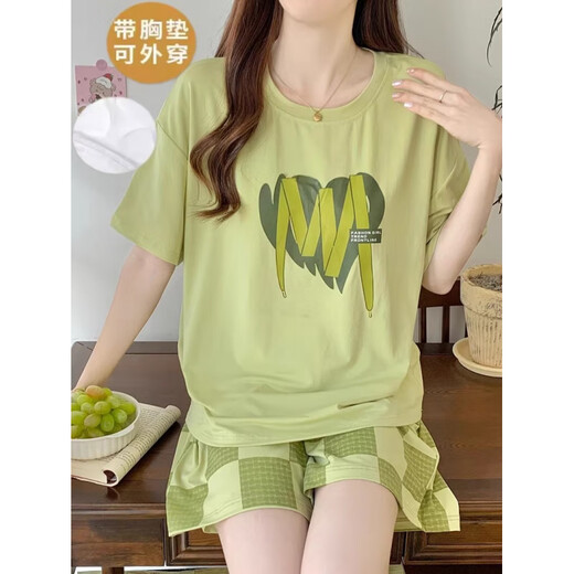 Jingya Brust Pad Pyjamas für Frauen für Sommerdünne Shorts Shorts Eis Seide Runde Hals lässig Heimkleidungsanzug Brustpolster Kühl 12611 L Frauen (95-115jin [Jin gleich 0,5 kg]))