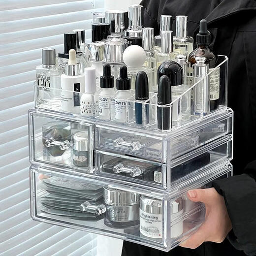 Caja de almacenamiento de productos de tigre sranqi Caja de escritorio Cajón de escritorio Costante transparente Coserante Tienda de cuidado de la piel* Top grande extraíble + Two-bomba-SF9249