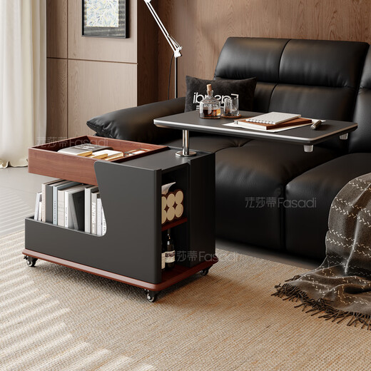 Fashati government subsidizes the living room side table movable sofa side table Italian minimalist side cabinet small trolley tea table storage rack BJ3023 [white + walnut color] movable cart side table