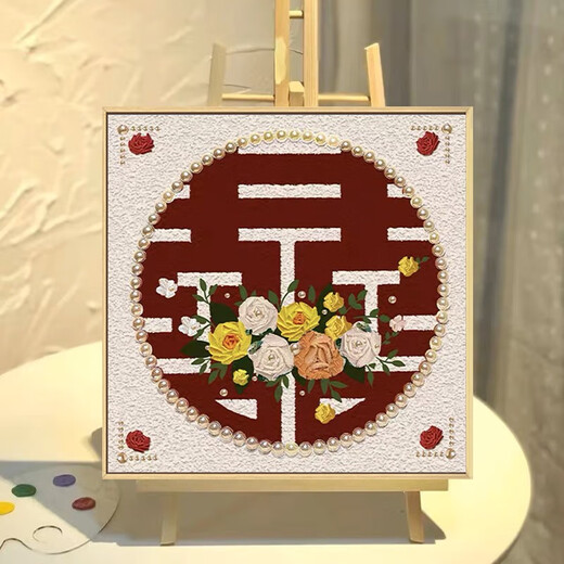
Wedding gift Happy character texture painting quartz sand digital oil painting DIY handmade rose decoration hanging painting qx10975 texture painting 50*50cm thick solid wood inner frame + decorative outer frame