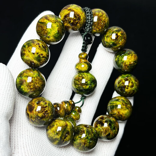 ADRIUS luxury high-end high-end amber wood northern agarwood full of pine clear seeds translucent bracelet Buddha beads ink painting bracelet ink painting 18mm 13 pieces