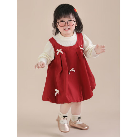 Yingshi Yingshi [código roto] Vestido de niñas Primavera y otoño 2025 NUEVAS NIÑAS PEQUEÑAS Ropa de primavera Baby Girlable Fashionable Red 90 cm