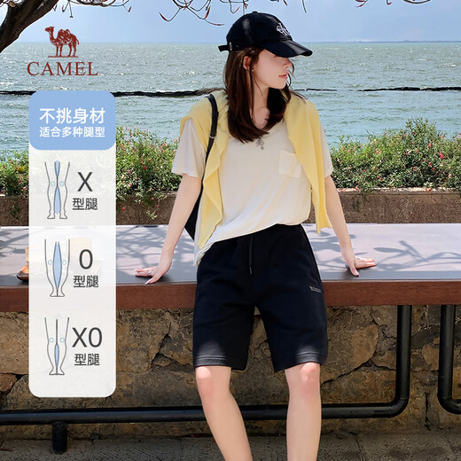 骆驼女装短裤夏季新款重磅棉感运动中裤宽松透气休闲五分裤子