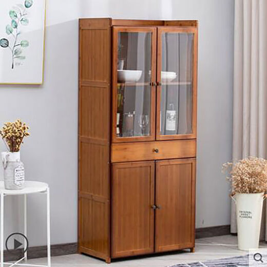 Kitchen cupboard multi-layer storage household storage cabinet simple kitchen cabinet solid bamboo wood economical microwave oven cabinet original color height 16859 draw diamond mesh replacement 4 doors