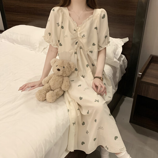 
Zimu Yaju summer cloud cotton nightgown for women's chest pad design sweet loose short-sleeved home clothes dress #QSM-9871 with chest pad removable M 160 Recommended weight [75-100]Jin[Jin equals 0.5 kg]