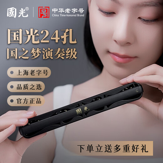 Guoguang 24-hole Guozhimeng performance-grade polyphonic harmonica in C (Athens black, embedded, glasses case)