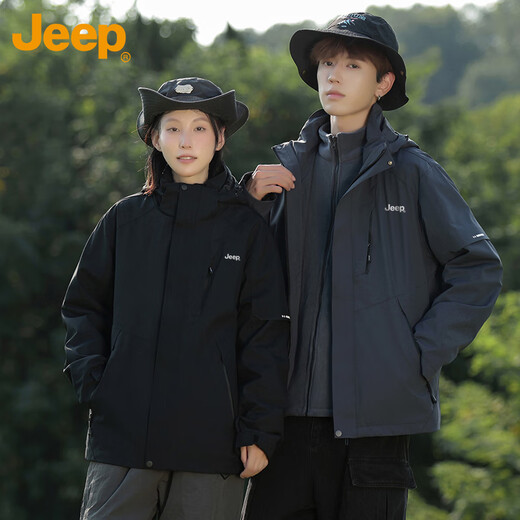 Jeep (JEEP) Jacket Men's Jacket Autumn and Winter Three-in-One Men's and Women's Couple Assault Mountaineering Clothes Black XL