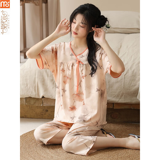
Modal pajamas for women in summer 2025 new short-sleeved Chinese style suit new Chinese style cropped pants thin style for casual wear Y9901 M (recommended 75-95Jin [Jin equals 0.5 kg])