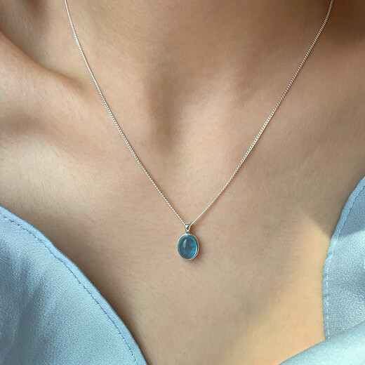 S925 silver natural aquamarine pendant necklace women's accessories 2025 new style simple light luxury total length about 46cm