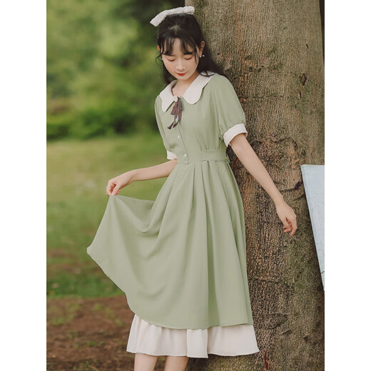 Yu Jin Girl Dress Female 2025 Highschool-Schüler tragen Sommerkleidung, große Kinder, kleine frische Kurzärmele und 13-jährige Schüler der Junior High School verschärfen ihre Taillen 9794 Green (90 Jin [Jin gleich 0,5 kg) oder weniger)