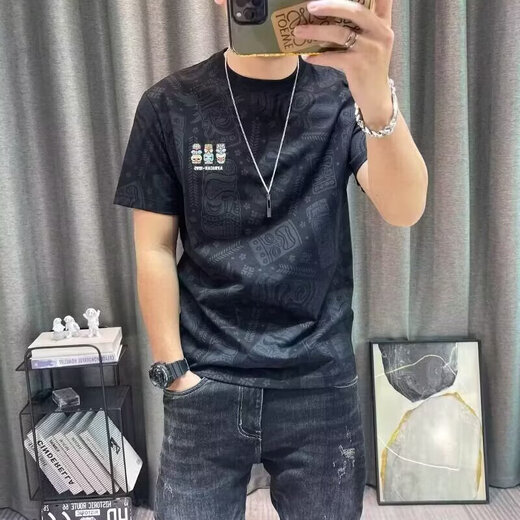 
2025 summer new trendy brand full of cartoon printed short-sleeved T-shirt for men slim and trendy versatile short T-t shirt QP Lu Erjiu829 white XL