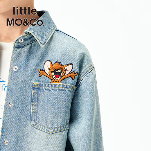 Little MO&Co. Tom and Jerry joint series little moco children's clothing 25 autumn clothing children's cool and antibacterial denim shirt denim blue 140 140/68