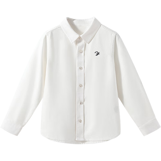 YEEHOO girls' shirts, children's shirts, medium and large children's clothing, pure cotton tops, long-sleeved college style spring clothes, white 160