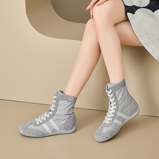 
Saturday Martin Boots Women's 2025 Summer New Mesh Breathable Casual Retro Short Boots Women's Boots Thick Sole Non-Slip Lightweight Women's Shoes Gray Single Layer Heel Heel Heel 4cm 40 (250mm) Standard Size