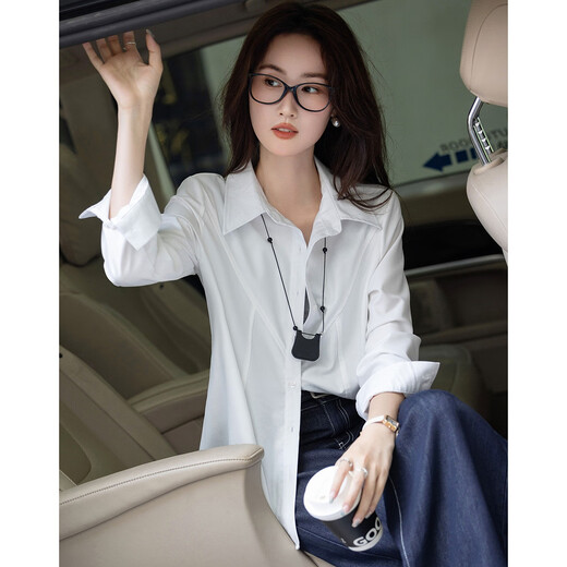Demana Commuting Comfort Zone Autumn minimalist style lapel shirt design stitching vertical cut flesh-covering shirt women's tops