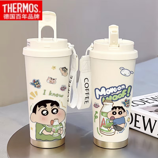 
THERMOS Crayon Shin-shirt thermos straw large capacity student double cover mouth men and women carry with them new water cup high-value CKY679 Shin-shirt + with lanyard 316 stainless steel