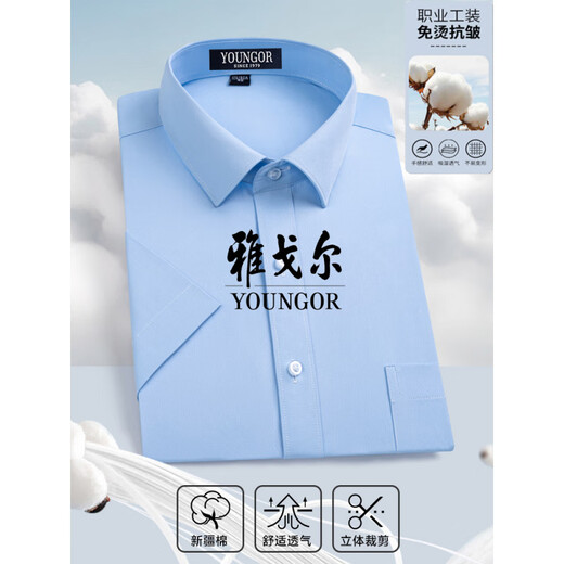 CEO男士短袖衬衫中年商务休闲条纹免烫抗皱职业正装纯色棉衬衣 紫条纹 DX6621 38 建议100-120斤