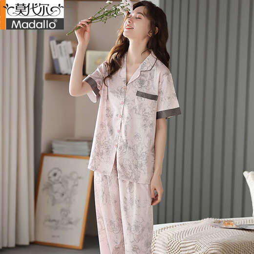 Modal Pyjamas für Frauen in Sommereiseis Seiden kurzärmelige Hosen 2025 Neuer Sommer emuliert Seiden Sommer mittleren Alters Heimkleidung 6626 m (empfohlen, Gewicht 80-100 Jin zu tragen [Jin ist gleich 0,5 kg])