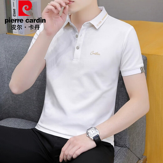 皮尔卡丹（pierre cardin）珠地棉短袖t恤男士潮流2025夏季新款商务青年翻领POLO半袖上衣服 683黑色 3XL