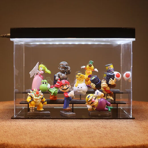 矢向SuperMario超级玛丽手办 PVC实心马里奥路易耀西龙蘑菇玩具模型 3cm48款马里奥 手办+展示盒+灯