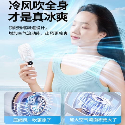小米有品手持小风扇超长续航便携式随身充电风扇小型挂脖吹辅食小电扇1047 24H粉 数显 5档 桌面+手持+挂脖
