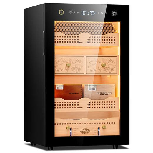 Cigaron 168C cigar cabinet with constant temperature and humidity, high efficiency, energy saving, water ion removal, ammonia removal, alcohol nourishment and aroma, cedar wood liner, WiFi fingerprint lock, compressor refrigeration, 28C cedar wood liner, cigar box model + purified ammonia + WiFi + fingerprint lock