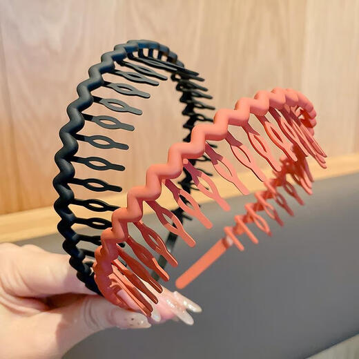 CHANSUNRUN black headband for face washing, special invisible face wash headband, anti-slip and anti-fall headband, hair tie with teeth, anti-slip hairpin, wavy black navy blue 2-piece set-headband