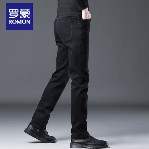 Romon high-end jeans for men 2025 autumn new fashion brand loose straight autumn casual pants spring and autumn men's clothing black regular size 31