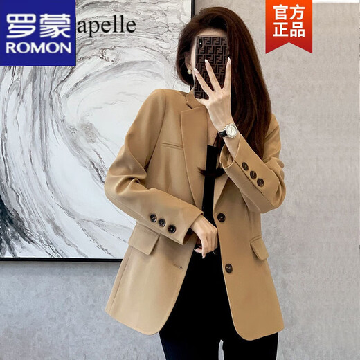 Romon Small Suit Women's 2022 Spring and Autumn New French Retro Casual Suit Temperament Design Small Fashion Jacket Black L