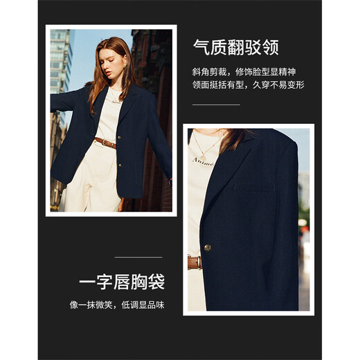 KUHNMARVIN chic niche design suit jacket for women 2025 autumn new style temperament OL commuting small suit K20018 Navy blue S