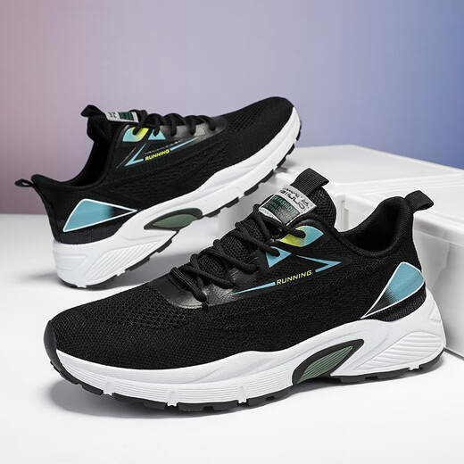 All-match breathable casual shoes for men's lightweight soft sole sneakers soft sole wear-resistant men's shoes for summer commuting outdoor trendy shoes JX-YC-683 black 42