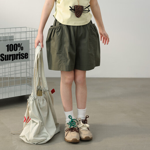 
LUSON Chen Dazhu Girls Shorts Outdoors 2025 New Military Green Work Pants Children's Crop Pants Thin