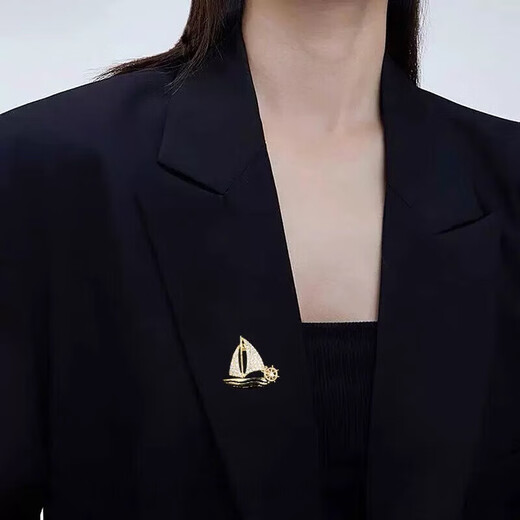 BMOI Old Phoenix 999 Sterling Silver Versatile Temperament Sailing Brooch Design Smooth Sailing Suit Pin Sailing-Gold