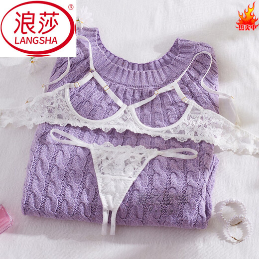 LangSha Small Breast Revealing Large Lace Underwired Push-Up Hollow Bra Sentimental Underwear Revealing Breast Bra Bra Set Purple Red (Half Cover Style) S Suitable for 70-75ABCD