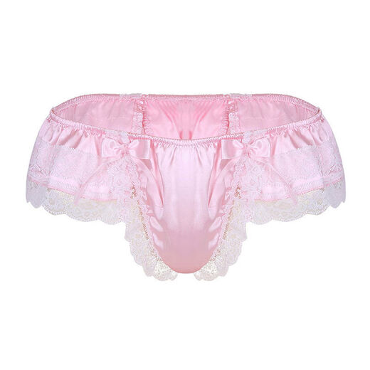 Large Size Bow Transvestite Panties Men's Low Waist Thong Lace Sexy Women's Gangster Sexy T Pink M