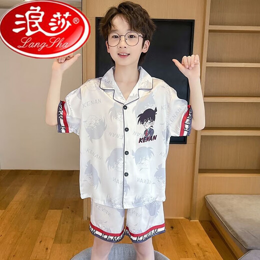 浪莎儿童冰丝睡衣夏季短袖薄款卡通哪吒中大童男孩夏天家居服套装 冰丝短套:Q6636巴拉 8码[身高95-110cm] 均码