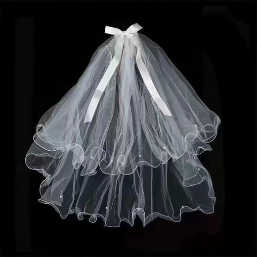 Jingwu Mariage Certificate Veil Enregistrement Proposition de coiffure Coiffeur de mariée SIMPLE SIMPLE STYLE MARIAGE HEUD-MARDE MARIAGE HEURME SMELLE VEILE RIBBON BOWPINE [1 Paquet]