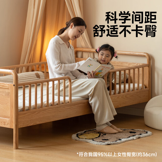 Genji Muyu children's furniture baby splicing bed solid wood with guardrails bedroom multi-functional baby widening bed 0.8*1.6m children's splicing bed