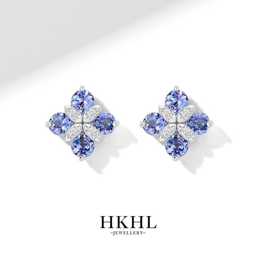 HKHL with certificate 925 silver four-leaf clover earrings for women, natural tanzanite sapphire earrings for women, anniversary gift, a pair of four-leaf clover earrings, certificate + light luxury gift box