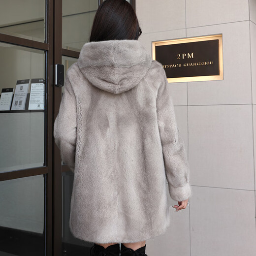 Winter Home Brand Fur 2025 Neu importiertem Nerzmantel Frauen Voller Nerz-Kapuzen mit mittlerer Länge Nerzfell Jacke Silber Blue XL 120jin [Jin entspricht 0,5 kg] -140jin [Jin ist gleich 0,5 kg]