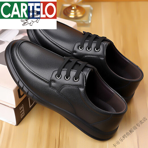 Cartelo Chaussures masculines Chaussures en cuir Soft Sole For Hommes en cuir véritable Business Casual Chaussures décontractées Velvets Chaussures en coton chaud Léger et Chaussures de papa non glissantes 6628 Black (pédale d'un pied) 41 255 mm
