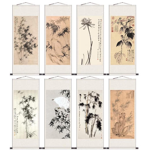 三栖虎国画竹子翠鸟仿古卷轴画茶楼装饰丝绸画挂画板桥竹字条幅名家字画 板桥竹 (2) 8030卷轴画心丝绢