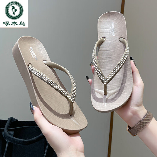 Specht 2025 Sommer-Fuß-Klip-Hausschuhe für Frauen am Strand Casual Flip Flops Strandschuhe dicker Strass Sandalen für Frauen 3883-1 Glitzer schwarz 36 (kleine Größe)